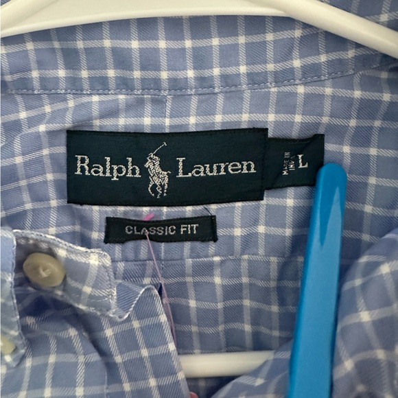 Ralph Lauren Polo Blue Check Cotton Button Down Shirt L/S Mens L pink pony - Picture 4 of 4